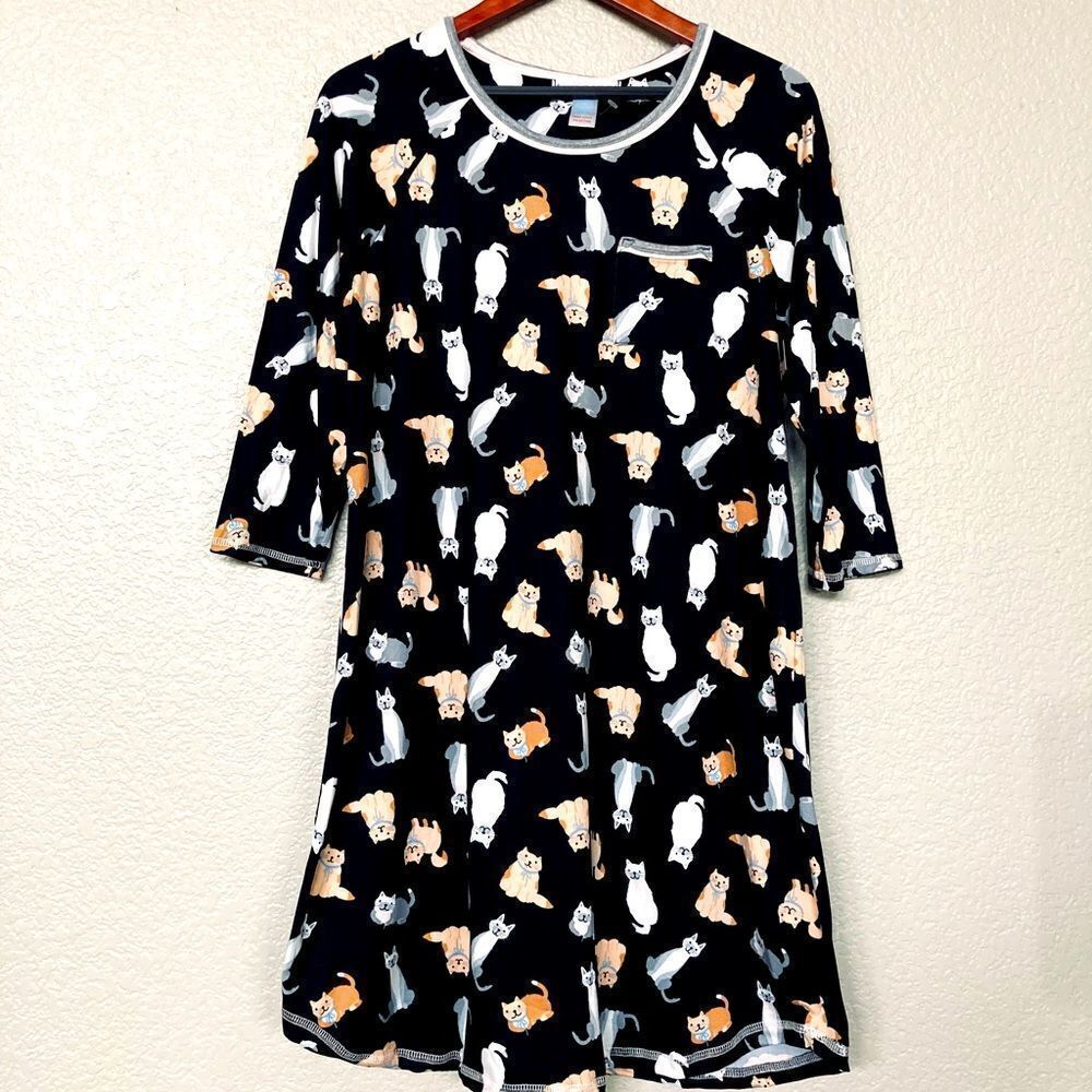 Cats Print PJ Sleep Night Shirt Cat Nightgown M